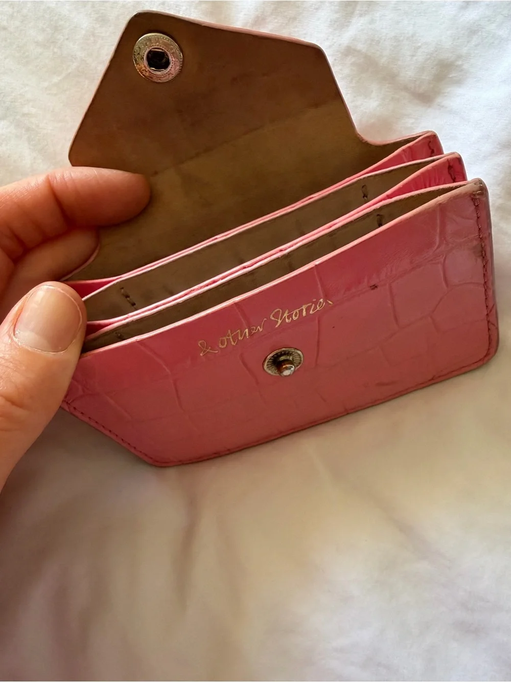 & Other Stories Pink Croc-Embossed Card Holder Wallet